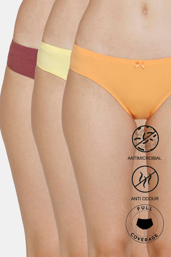 Buy Zivame Anti-Microbial Low Rise Full Coverage Bikini Panty (Pack of 3) - Assorted